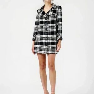 Vintage MICHAEL KORS Wool Plaid Winter Coat Black White Size 8